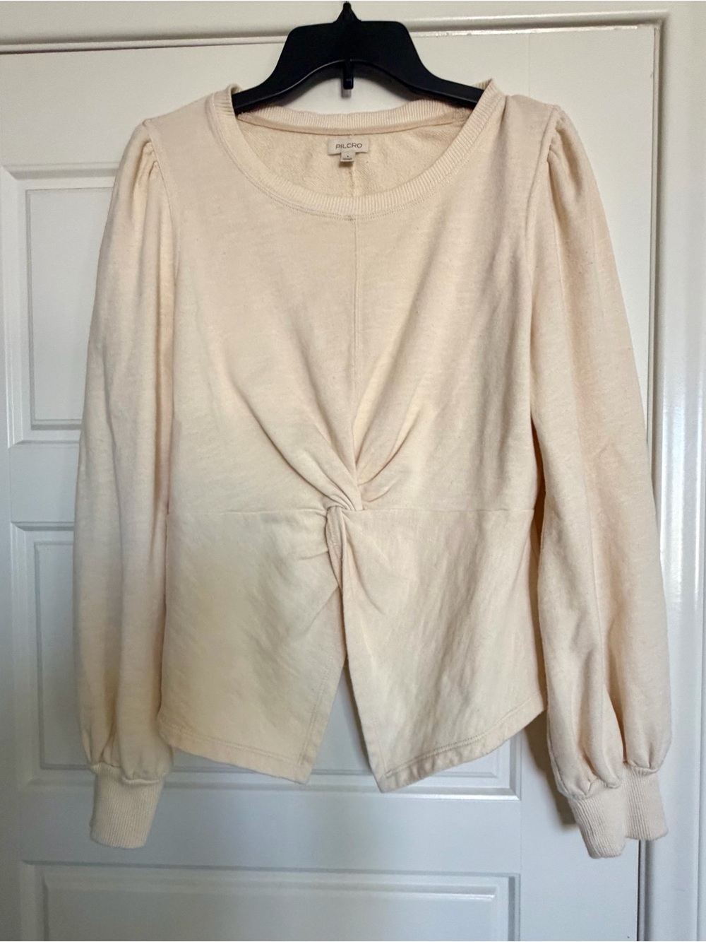 Pilcro Cream Twist-Knot Long Sleeve Sweatshirt
